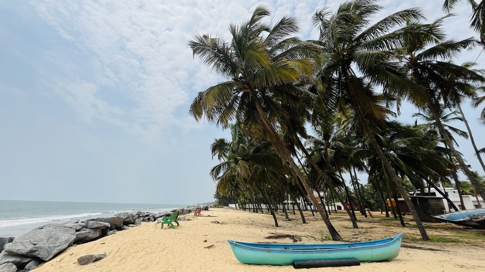 Malpe beach with palms and boat